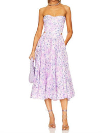 BARDOT Mirabelle Floral Bustier Top in lilac floral - women's shirt - view 4