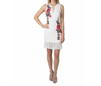 Bebe - FLORAL EMBROIDERED SLEEVELESS LACE DRESS