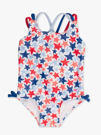 Rufflebutts - Girl's Shimmer Star-spangled Cross-back Swimsuit