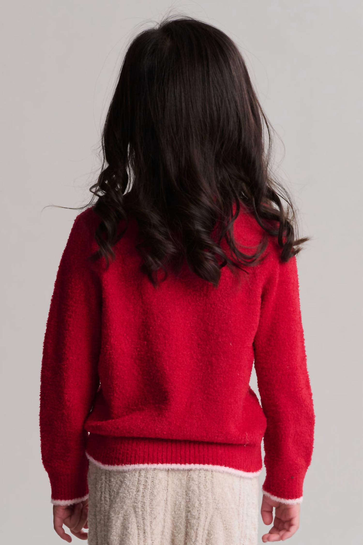 BAREFOOT DREAMS Toddler Fa La La Pullover in holly red - kids' sweater - detail view