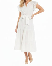 Nicole Miller - Belted Eyelet Sleeve Tiered Dress