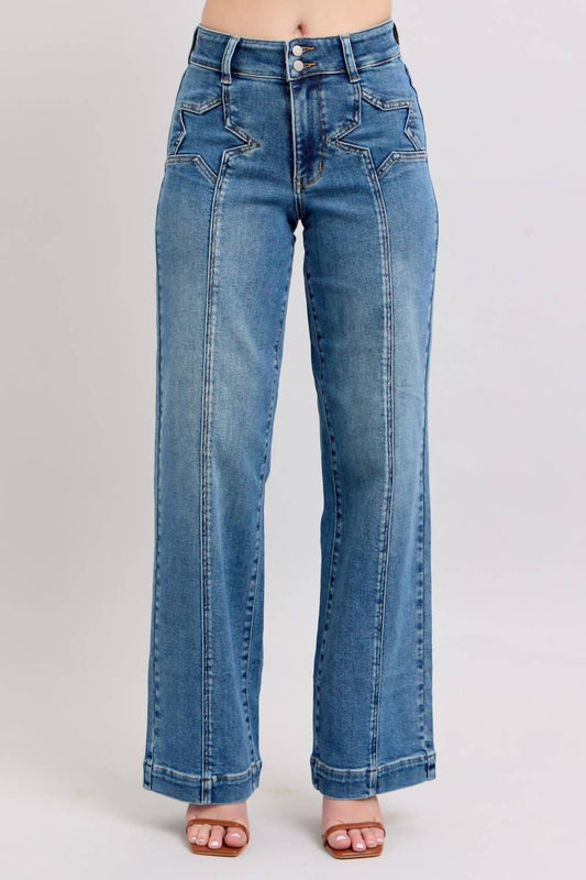 Judy Blue - High Waist Wide Leg Jean with Star