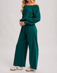 Bluivy - Wide Neck Off the Shoulder Knit Jumpsuit