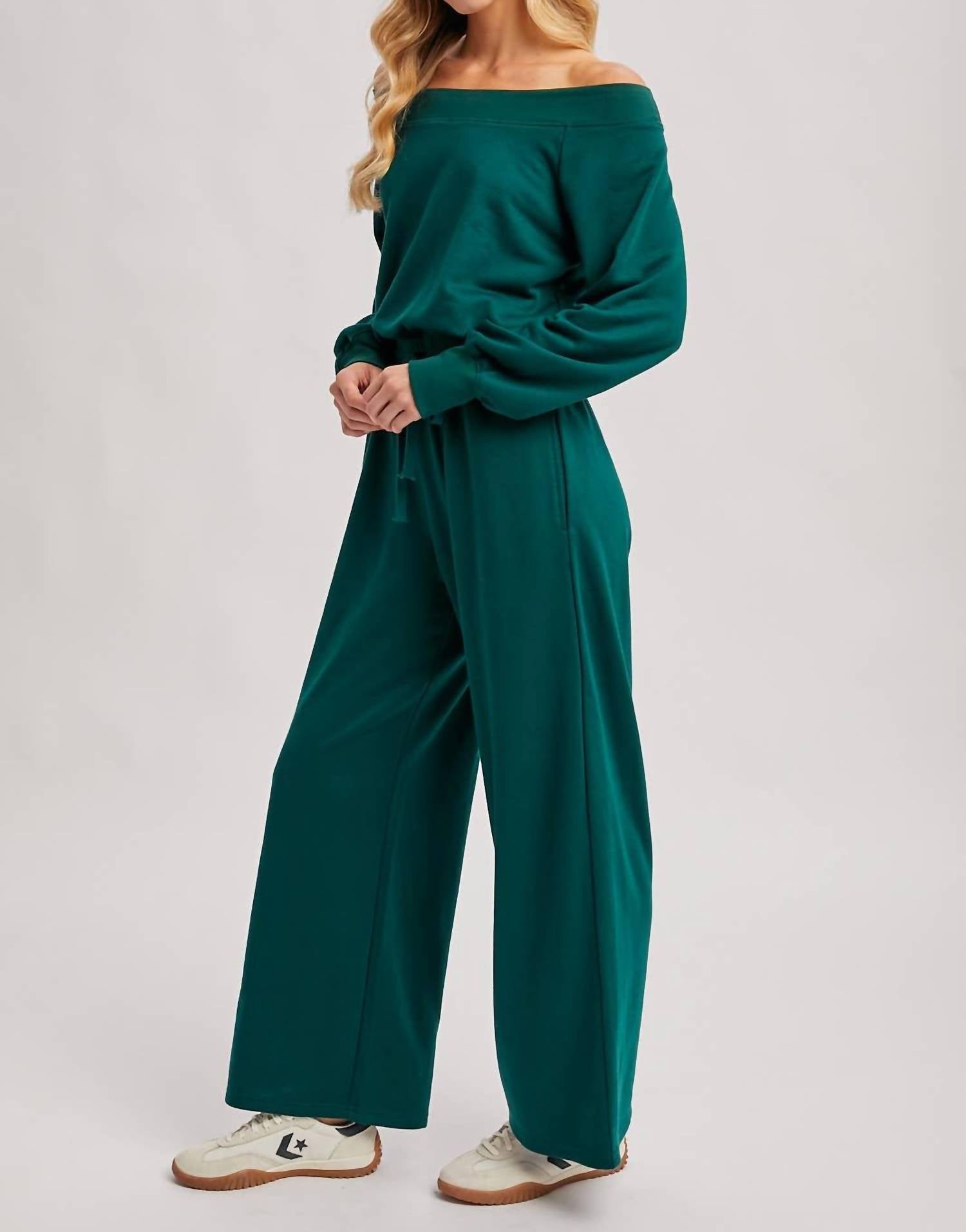 Bluivy - Wide Neck Off the Shoulder Knit Jumpsuit