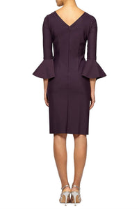 Alex Evenings - Boat Neck Bell Sleeve Brooch Ruffle Crepe Dress
