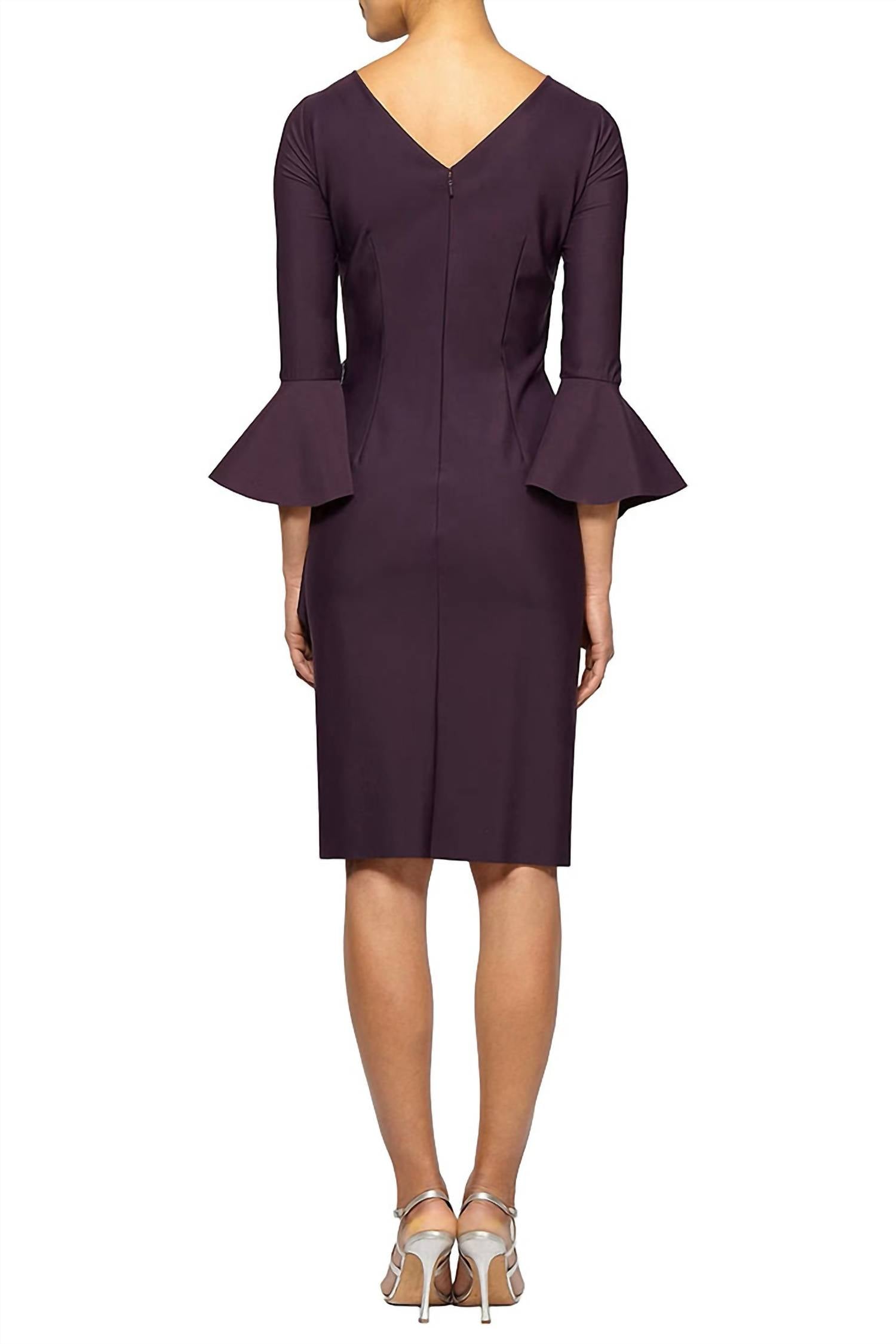 Alex Evenings - Boat Neck Bell Sleeve Brooch Ruffle Crepe Dress