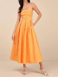 Lulus - Trendsetting Choice Strapless Midi Dress With Pockets