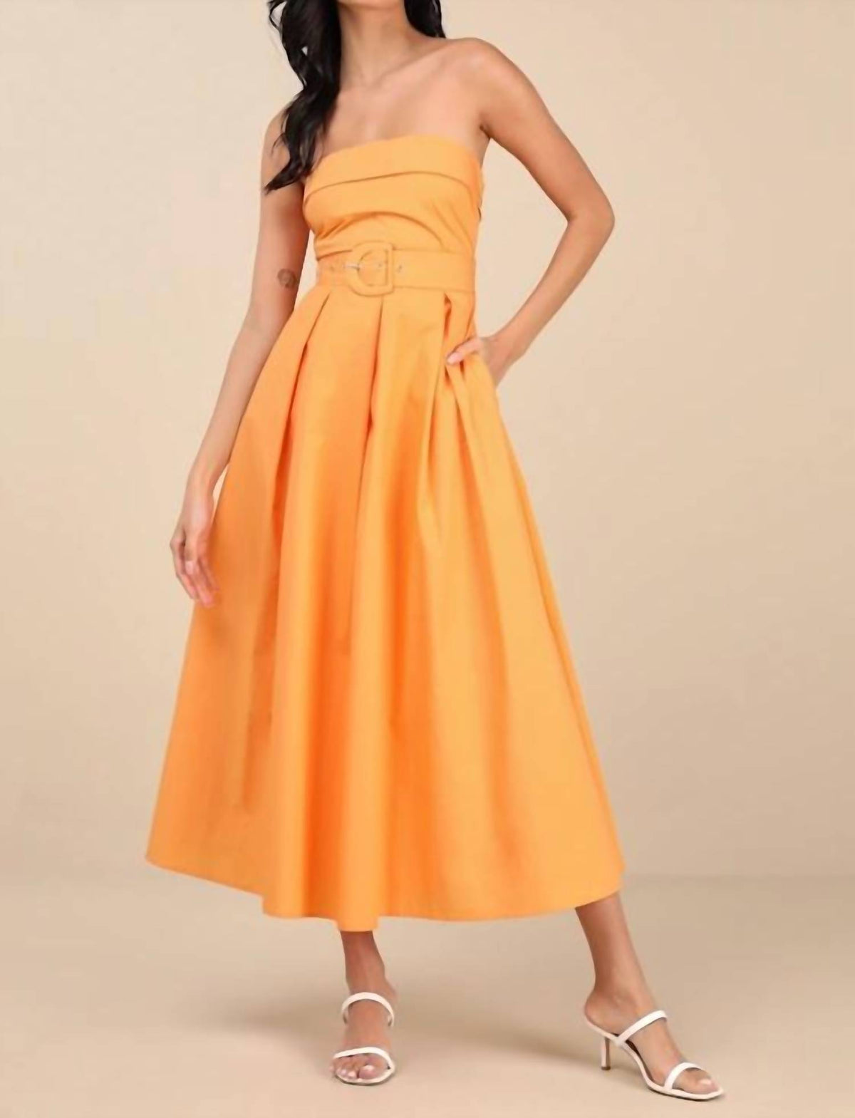 Lulus - Trendsetting Choice Strapless Midi Dress With Pockets