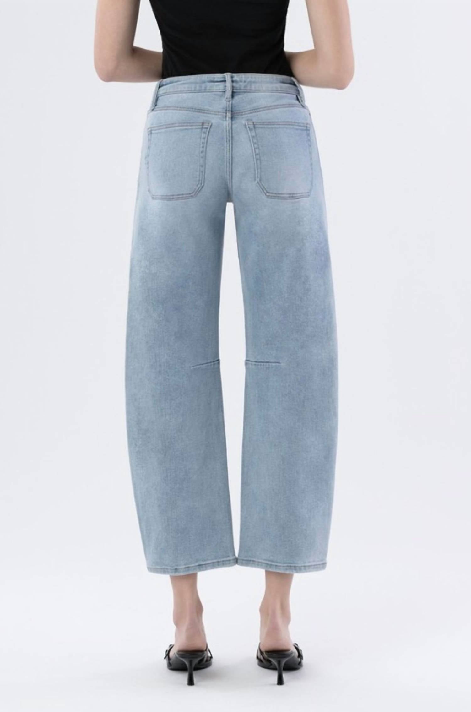 VERVET BY FLYING MONKEY High Rise Patch Pocket Barrel Jeans in blue - women's jeans - view 4