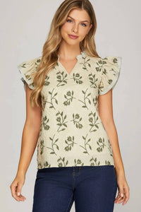 She + Sky - Flutter Sleeve Top