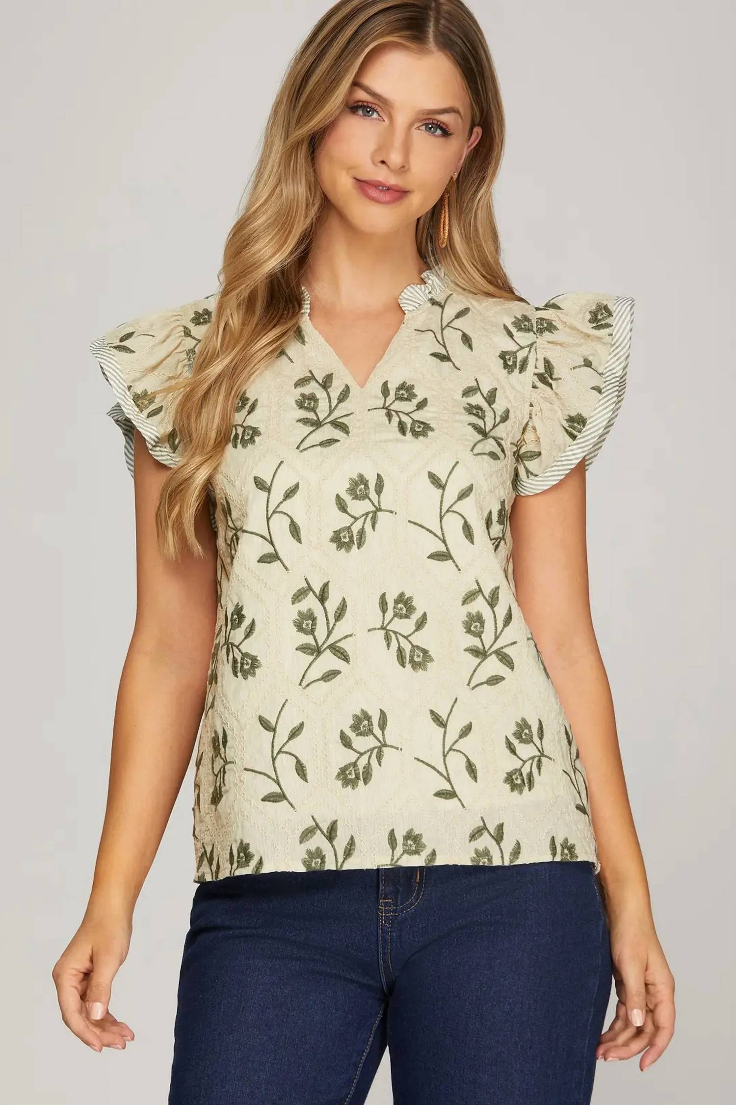 She + Sky - Flutter Sleeve Top