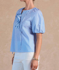 Current Air - Striped Embroidered Top