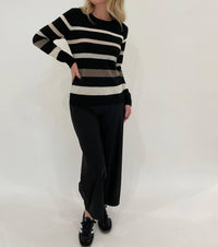 Pure Amici - Midnights Cashmere Stripe Crew Sweater