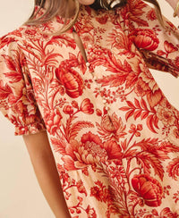Tcec - Floral Ruffled Mock Neckline Mini Dress