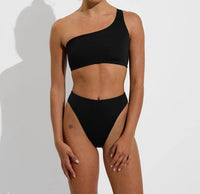 Left On Friday Women’s Offshore One Shoulder Top Swimwear in jet black - women's swimwear