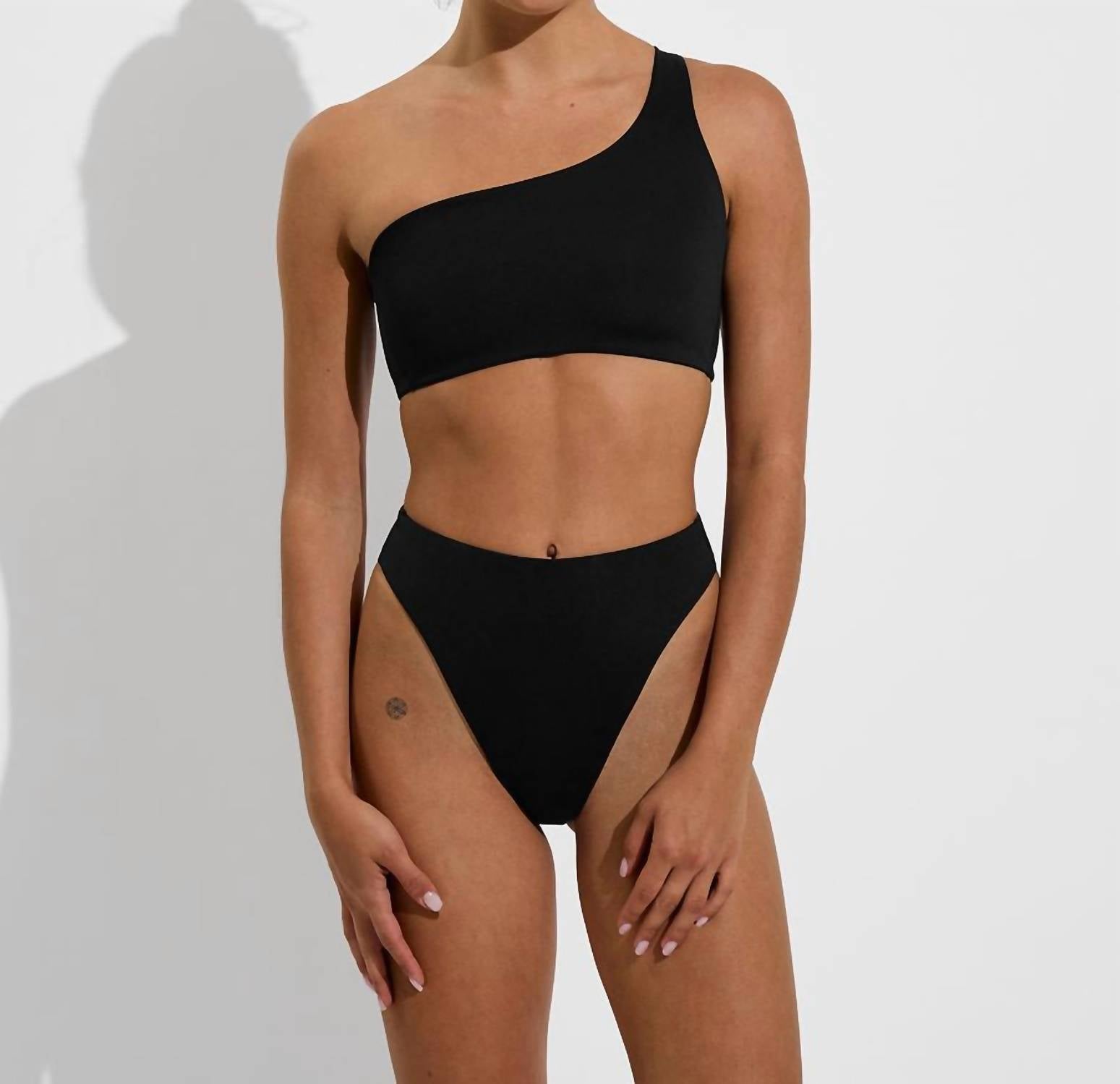 Left On Friday Women’s Offshore One Shoulder Top Swimwear in jet black - women's swimwear