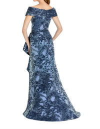 Montage by Mon Cheri Front Slit Off The Shoulder Dress in navy - women's dress - detail view
