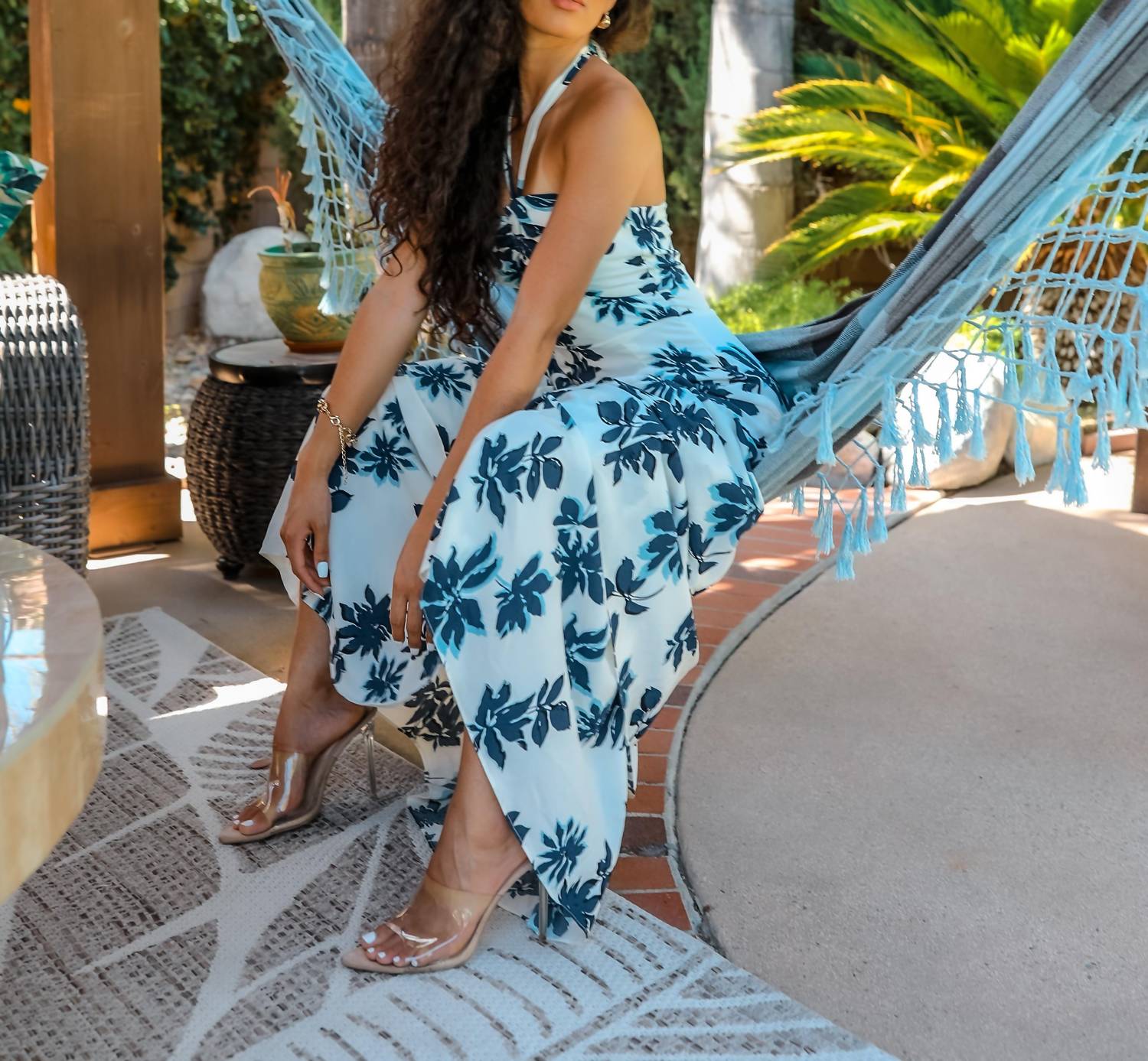 Surelymine - Visual Landscape Floral Print Ruffle Maxi Dress