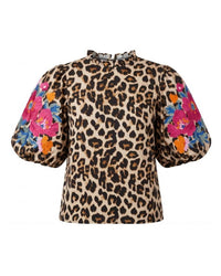 Beeson River Women's Floral Sleeves Blouse in leopard - women's blouse