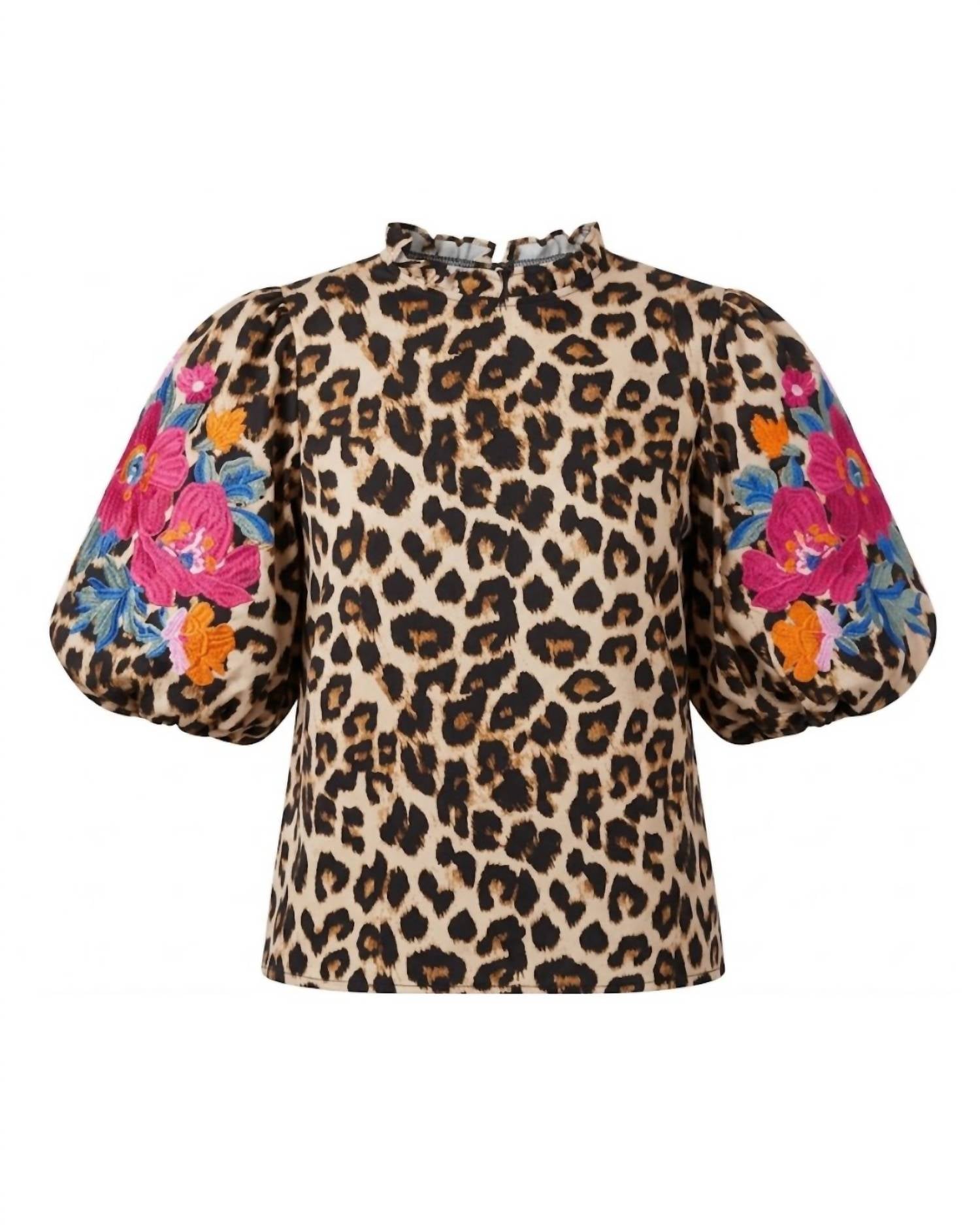 Beeson River Women's Floral Sleeves Blouse in leopard - women's blouse