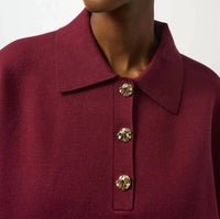 Joseph Ribkoff Collared 3/4 Sleeve Boxy Sweater Top in merlot - women's sweater - alternate view