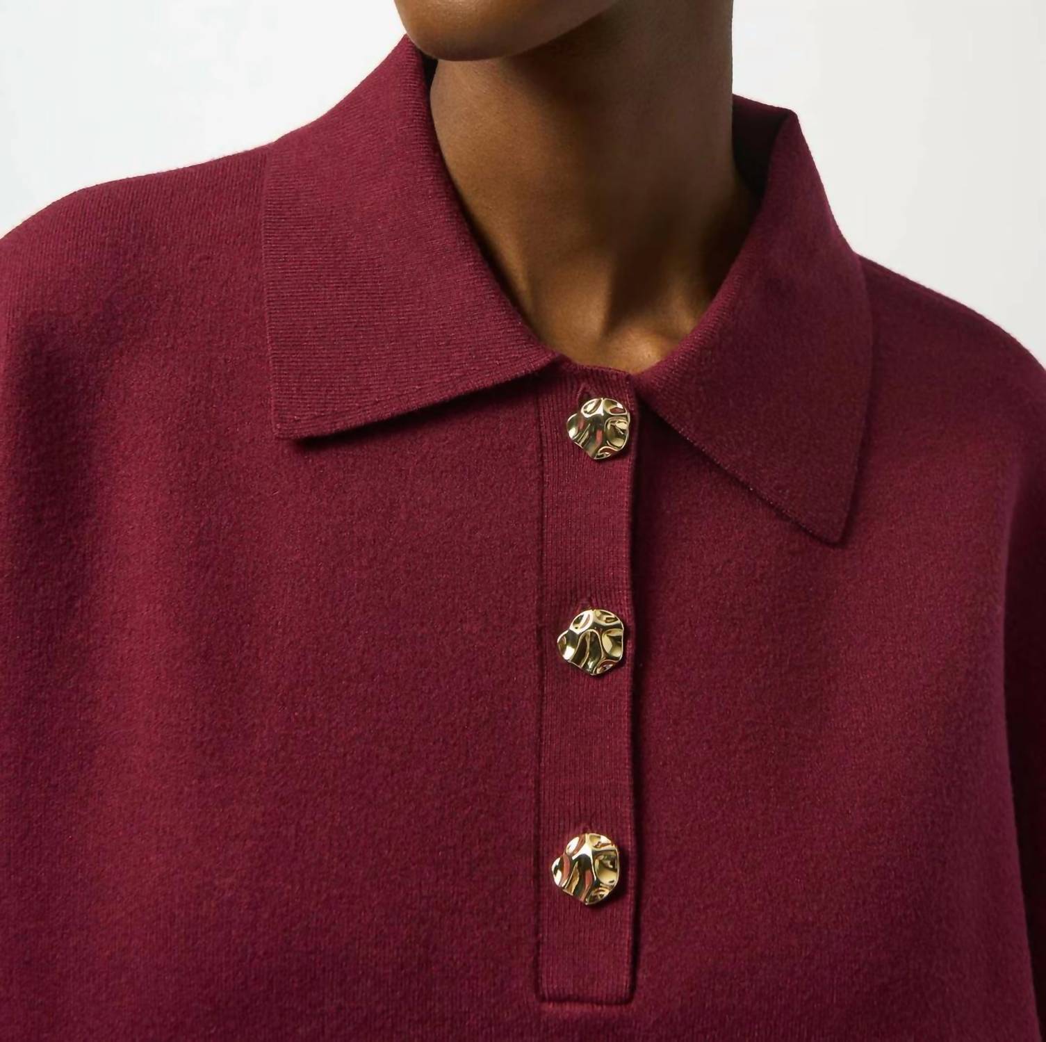 Joseph Ribkoff Collared 3/4 Sleeve Boxy Sweater Top in merlot - women's sweater - alternate view