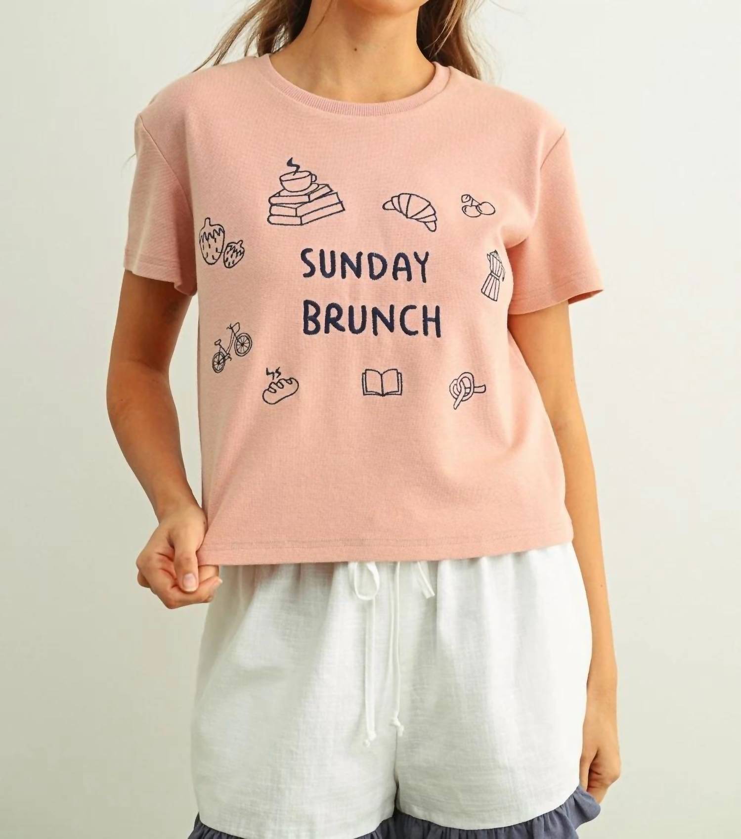 Miou Muse - Sunday Brunch Embroidered Tee