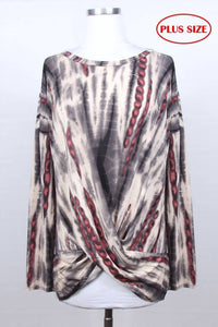 HoneyMe Curvy Women's Acid Wash Top in ivory charcoal - women's blouse