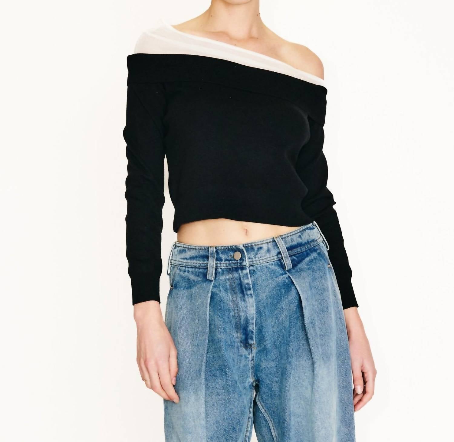 line and dot Ysa Off The Shoulder Sweater in black - women's cardigan