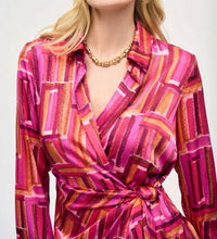 Joseph Ribkoff - Geometric Print Satin Midi Wrap Dress