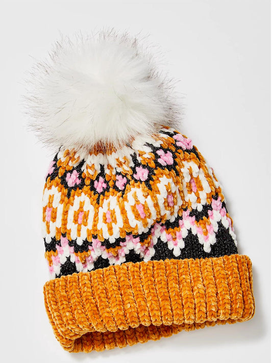 Free People - Chalet Fairisle Knit Winter Hat Beanie With Pom Pom