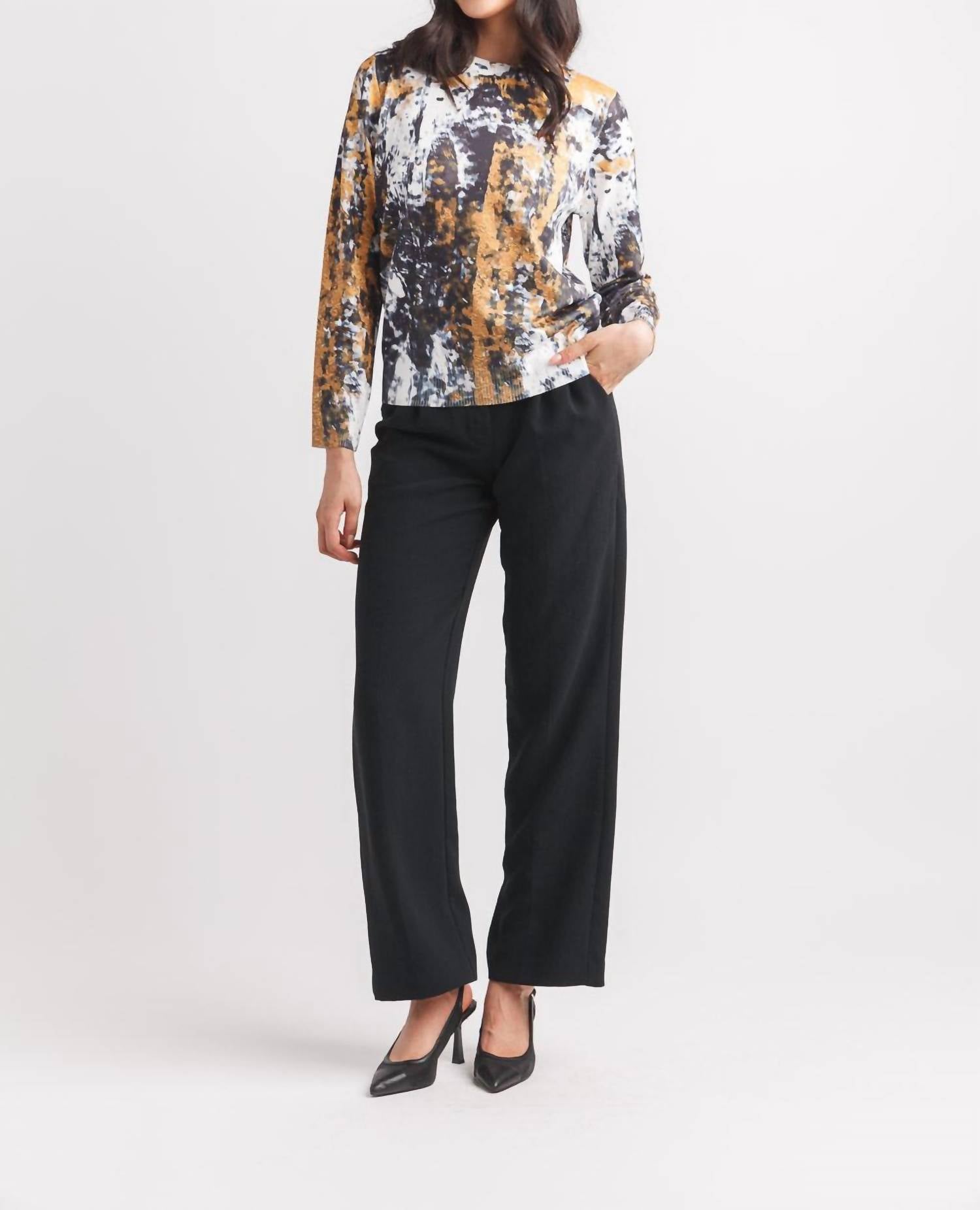 Papillon Women's Abstract Printed Sweater in multicolor - women's long sleeve top - detail view