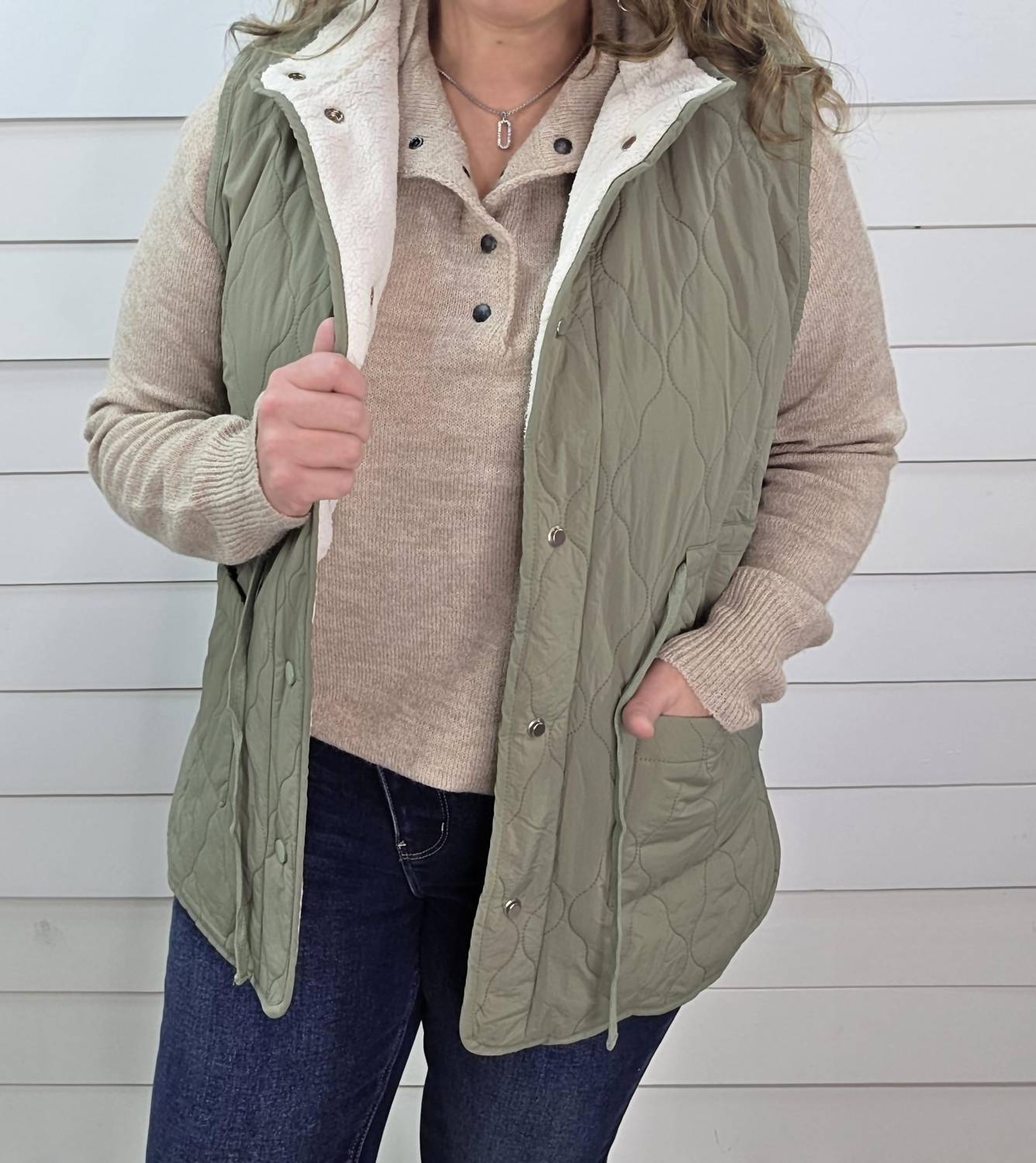 Staccato - Faux Fur Lined Snap Button Tie Vest