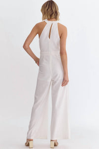 Entrousa Solid Sleeveless Halter Neck Jumpsuit in white - women's pants - detail view