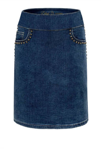 Ethyl - Women's Beaded Knee Length Denim Skirt