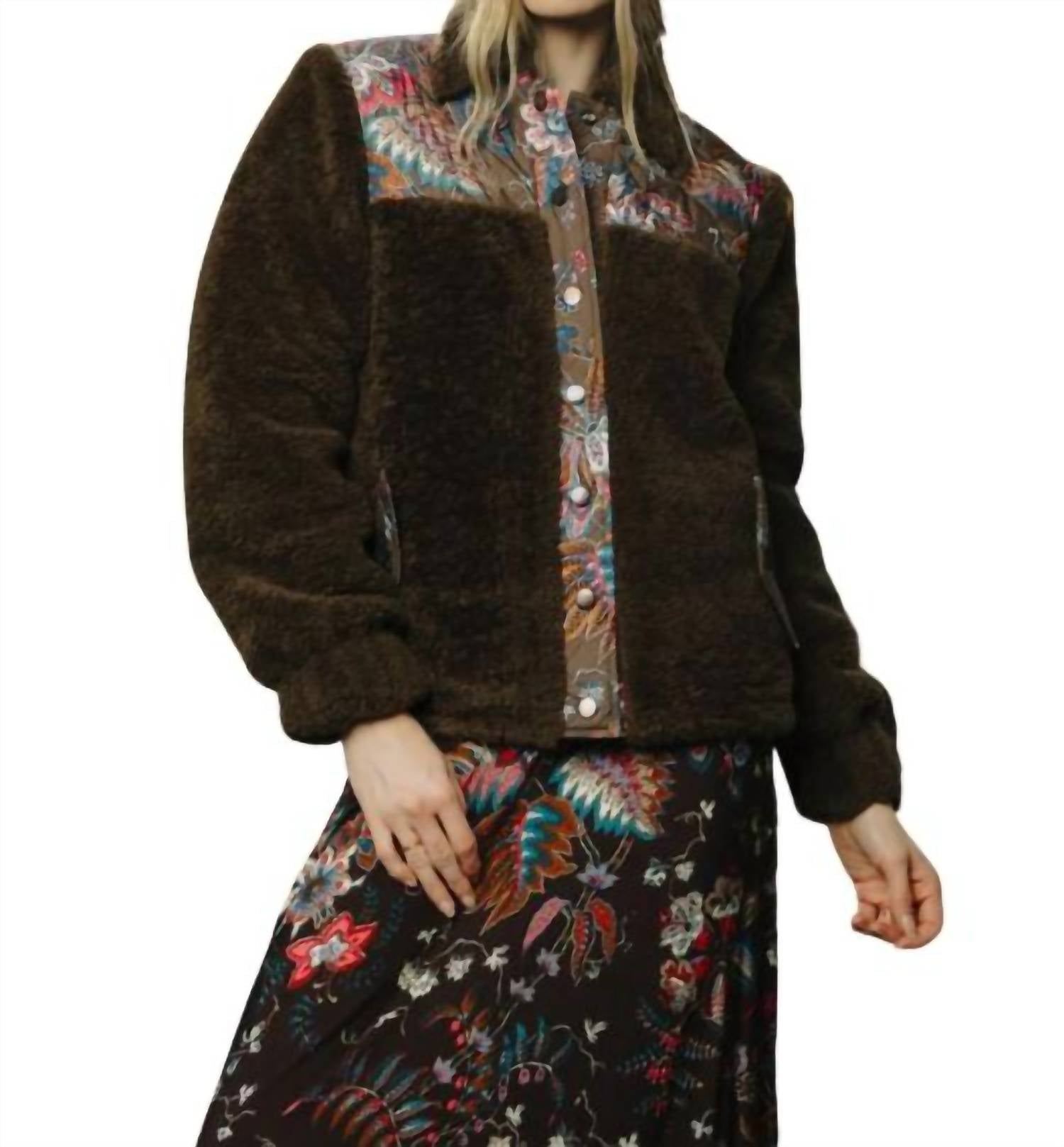 LOVE THE LABEL Finley Reversible Sherpa Jacket in charlotte - women's jacket - detail view