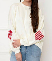 Things Between Heart Patch Long Sleeve Top in ivory - women's long sleeve top
