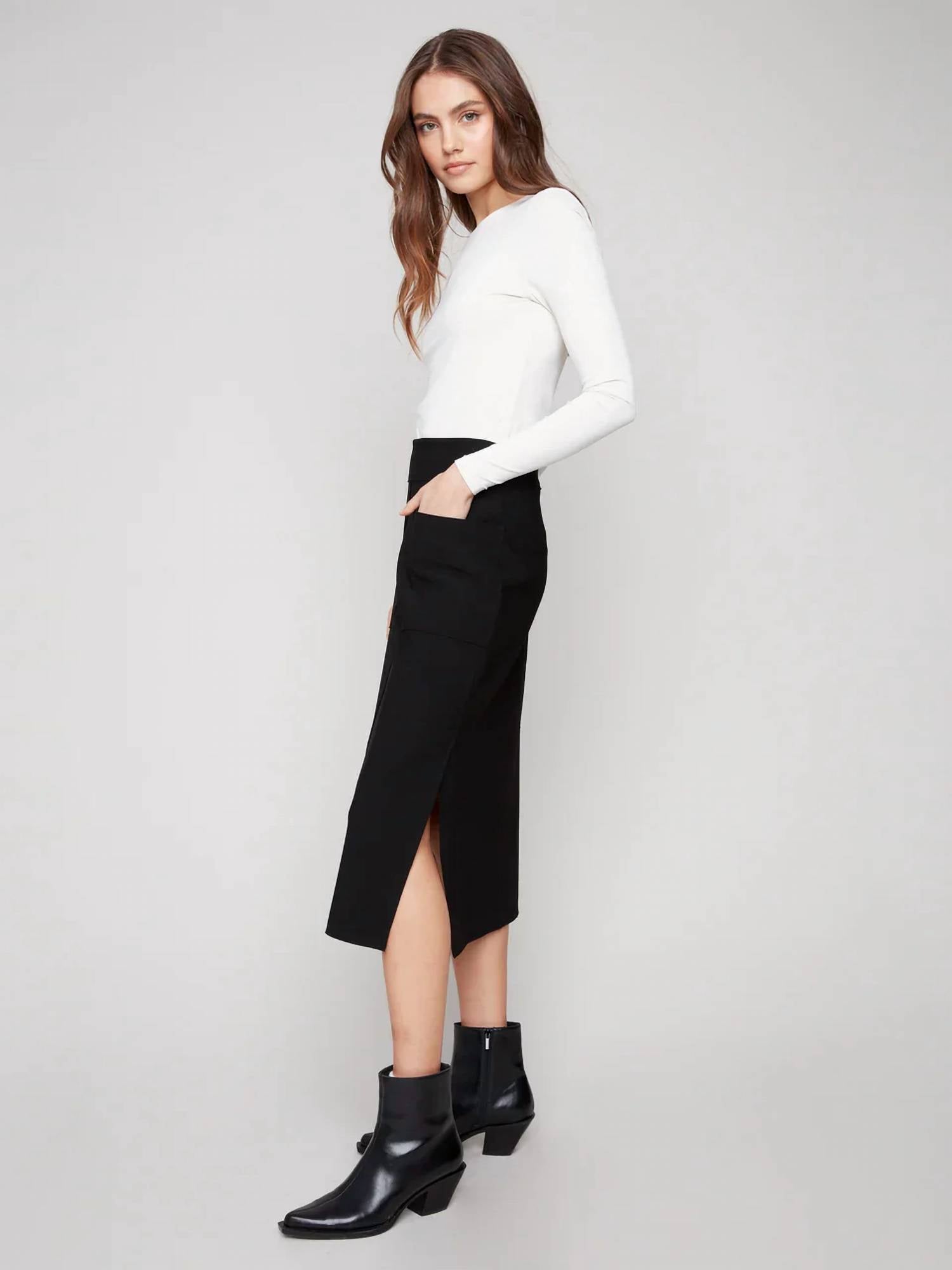 Charlie B - Gutsy Patch Pockets Crepe Midi Skirt
