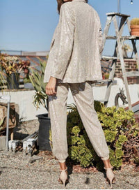Mainstrip - Shawl Collar Long Sleeve Pocket Sequin JAcket