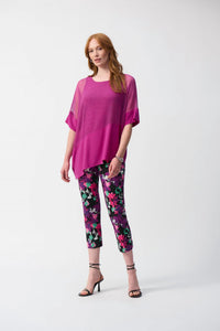 Joseph Ribkoff - Mesh Asymmetrical Short Dolman Sleeve Top