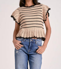 Elan - Nina Stripe Ruffle Sleeve Sweater