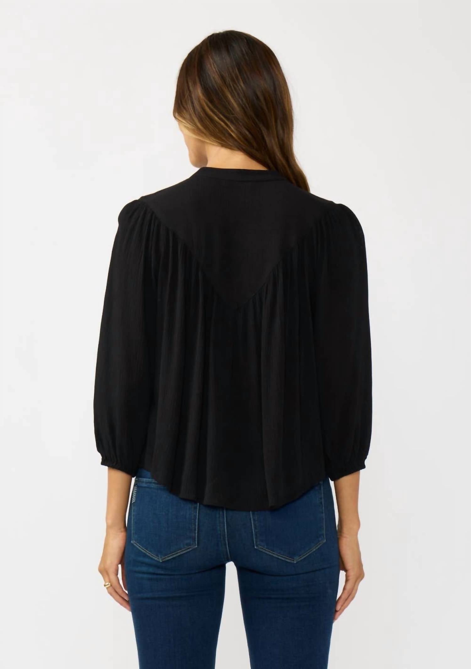 Lovestitch - Embroidered Cutout Yoke Button Down Blouse