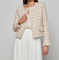 L'Agence Zell Collarless Jacket in taupe - women's jacket