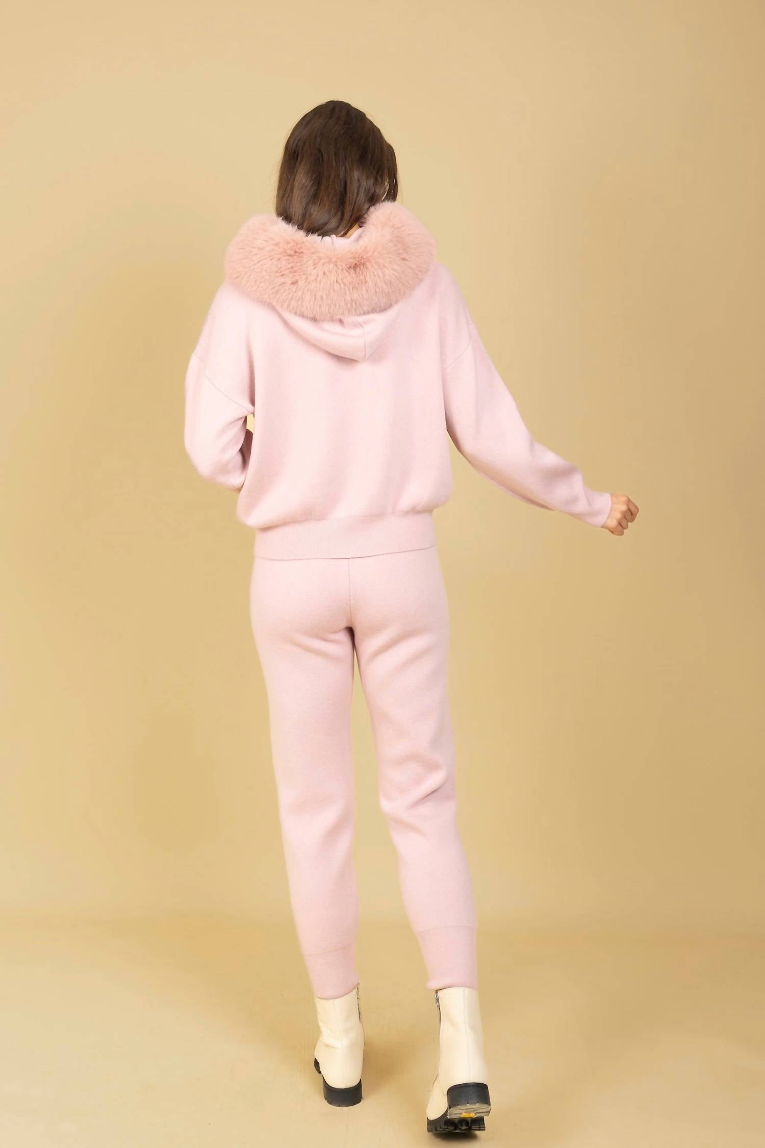 JESSIE LIU Women's Knit Jogger in blush - women's pants - detail view