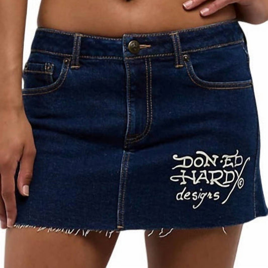 Ed Hardy - Tattoo Collage Dark Denim Cutoff Mini Skirt
