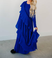 Beulah Asymmetrical Ruffled Details Pleats Maxi Dress in blue - women's dress - alternate view