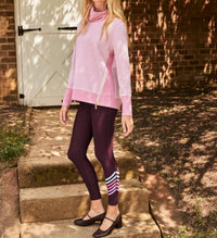 ADDISON BAY Polished Double Knit Zip Everyday Pullover Sweater in super white rose stripe - women's sweater