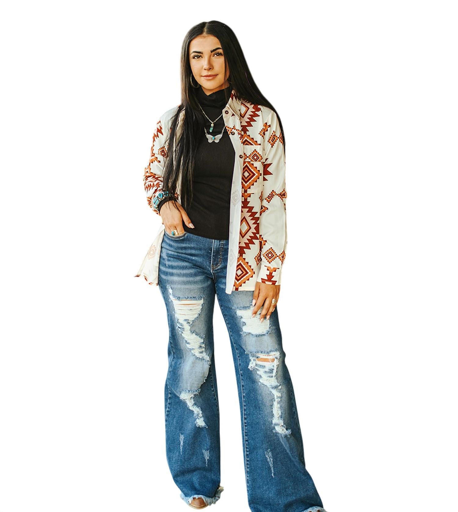 Lucky & Blessed - High Rise Distressed Trouser Jeans