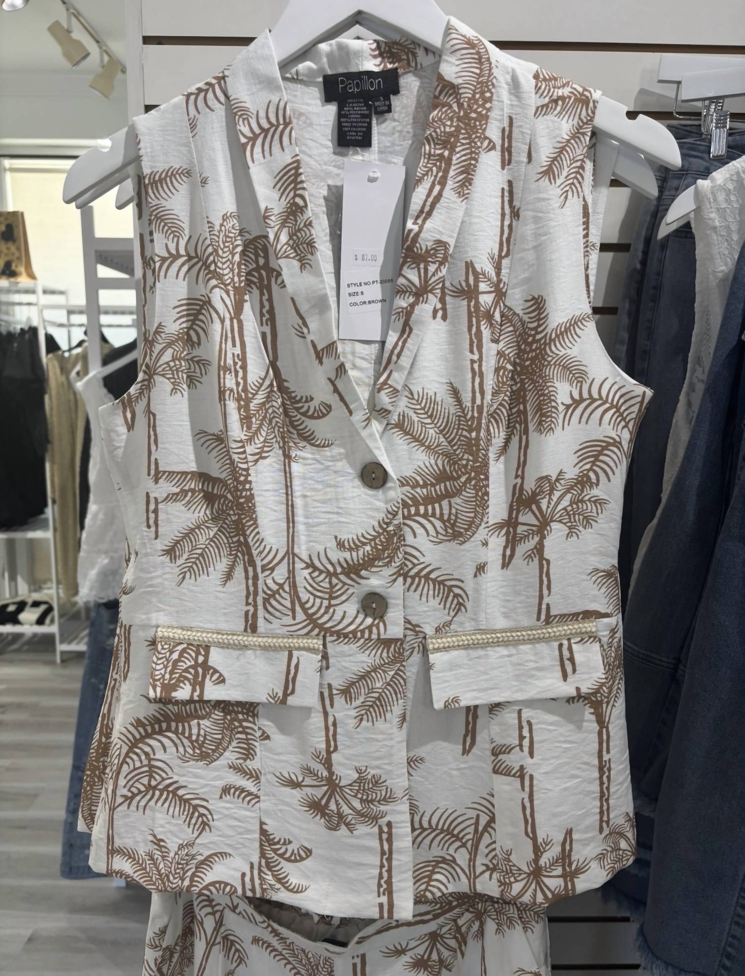 Papillon Women's Palm Tree Vest in white brown - women's blouse