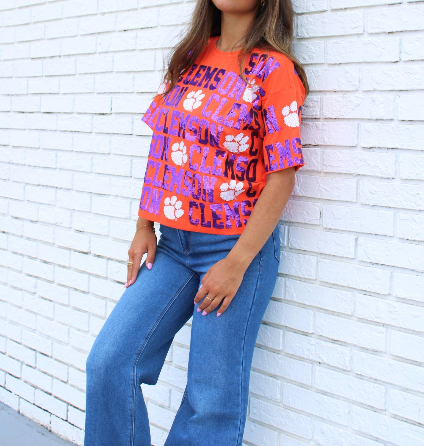 Stewart Simmons - Clemson Sequin Repeat Tee Top